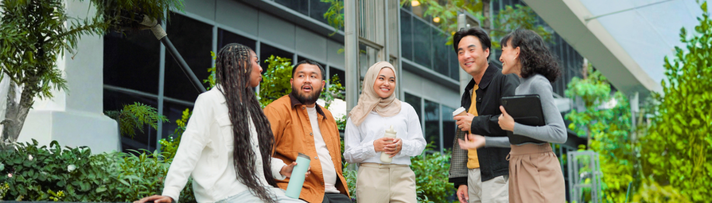 A group of multi ethnic colleagues chatting