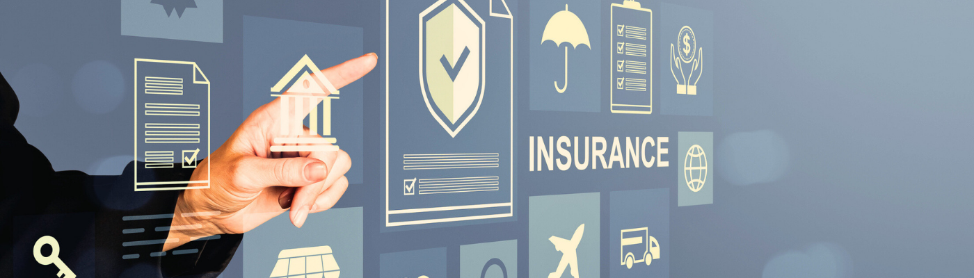 Businessman touching digital screen with insurance icons