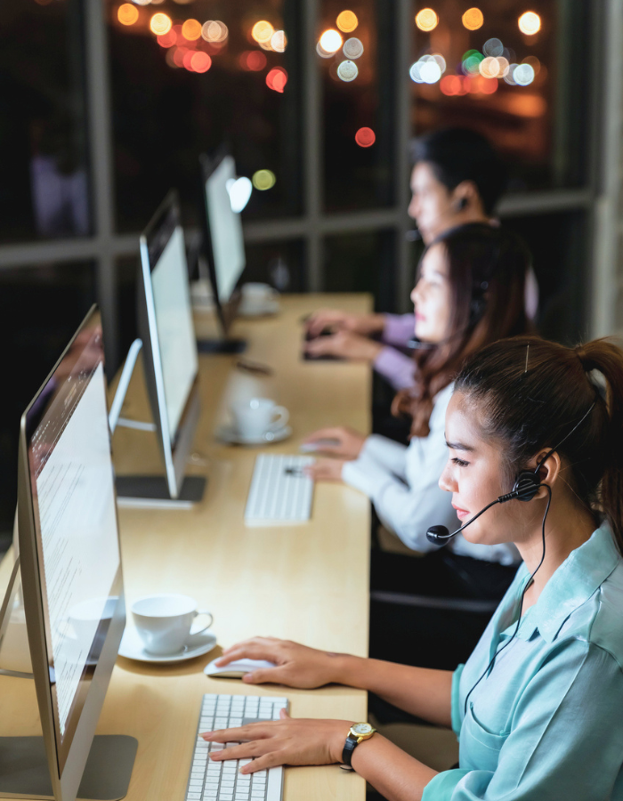 A row of employees in the office